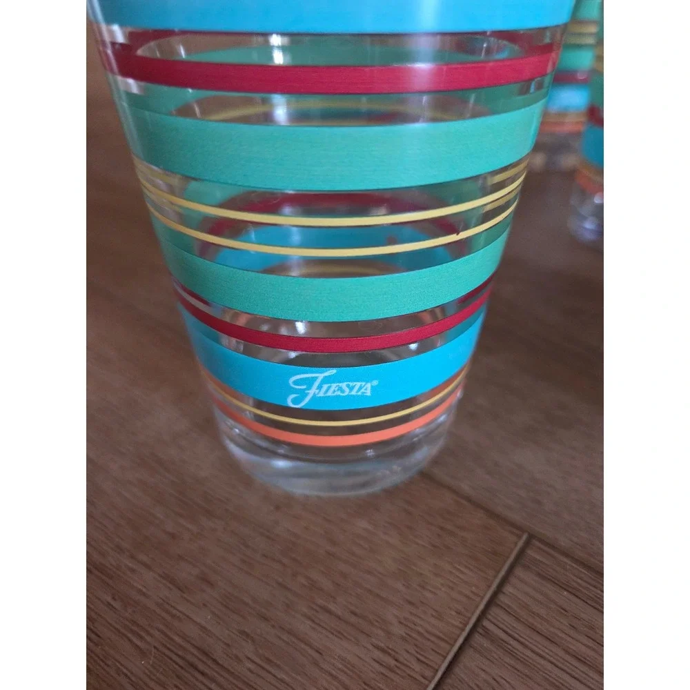 Fiesta Multi Color Striped Glass Tumblers‎ Set of 6 Water Glasses Retro MCM